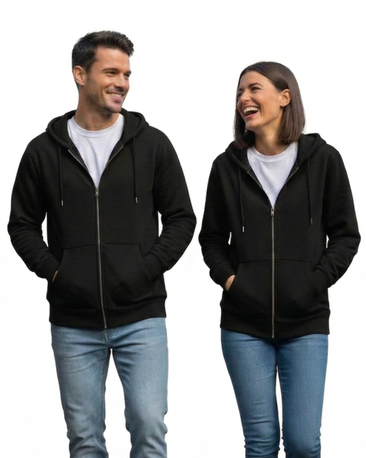 Unisex Zip Hoodie | UH38  | Black | Plain