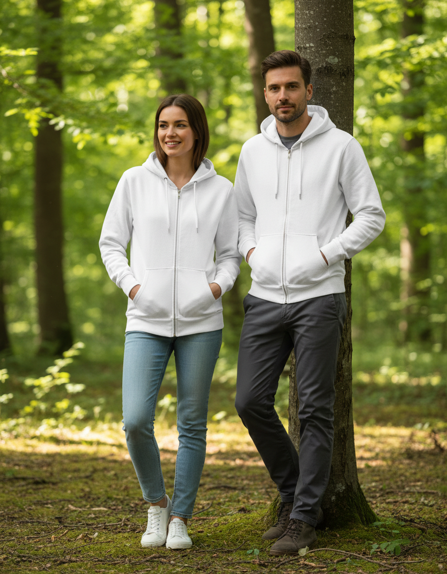 Unisex Zip Hoodie | UH38  | White | Plain