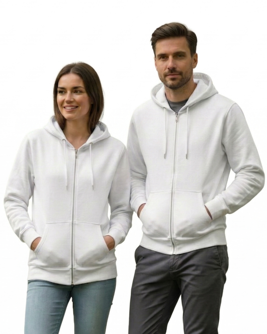 Unisex Zip Hoodie | UH38  | White | Plain